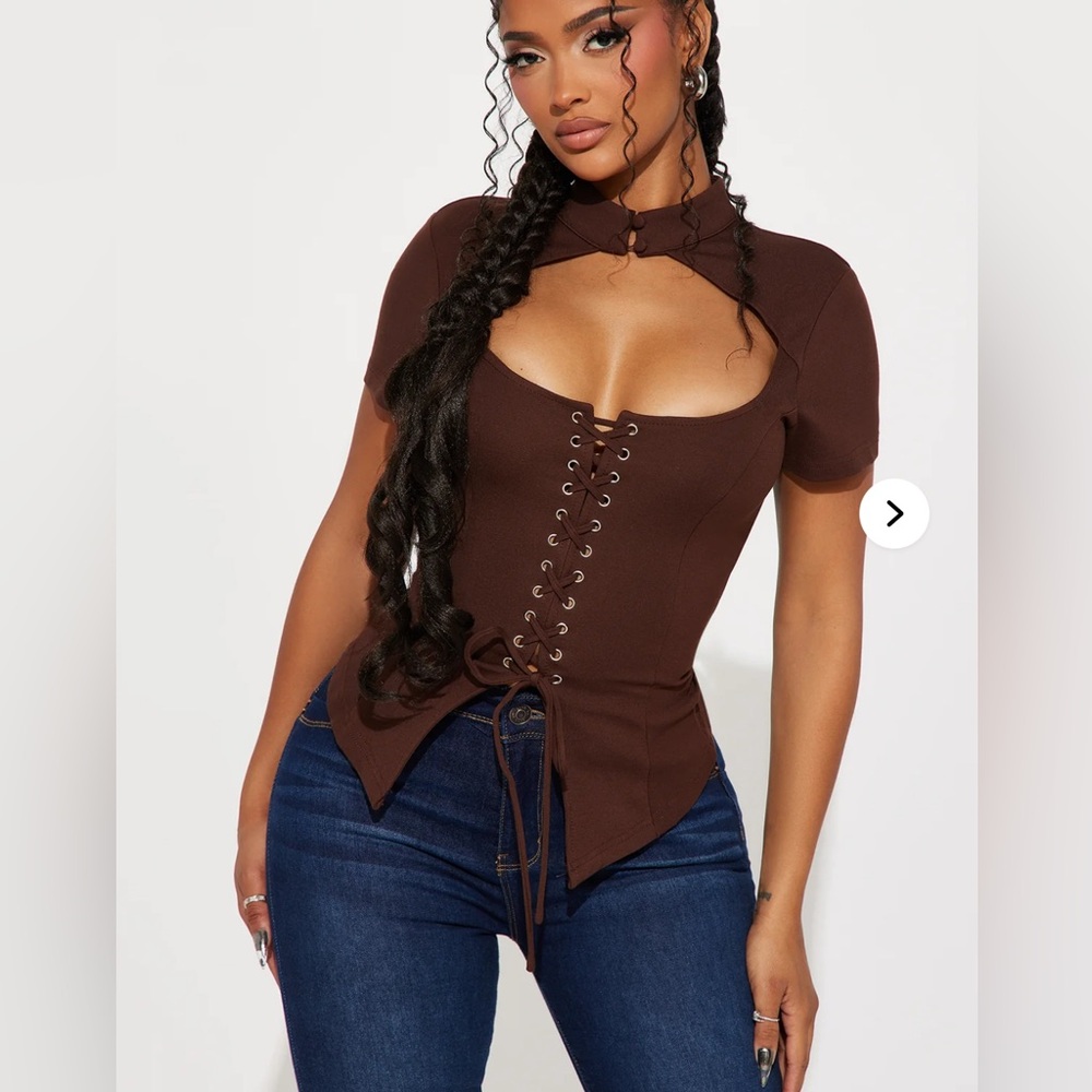 Fashion Nova Brown Lace-Up Top